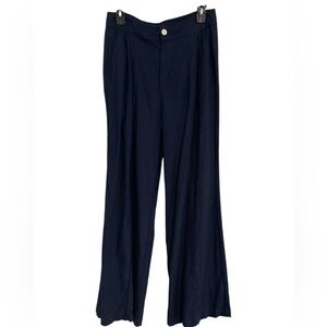 Christian Siriano Linen Blend Navy Wide Leg Pants